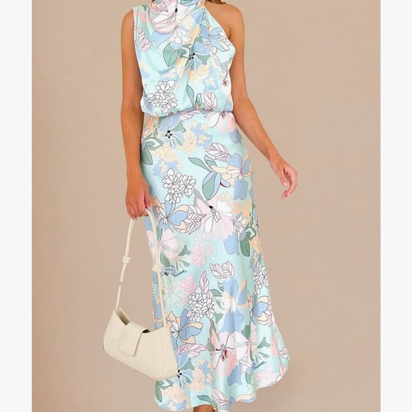 Floral Sleeveless Maxi Dress - Blue and Pink - Picture 1 of 4